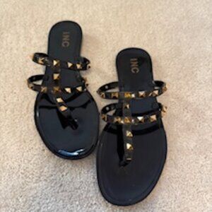 INC Black with Gold Flip Flops. Sandals. Size 8. New without box.